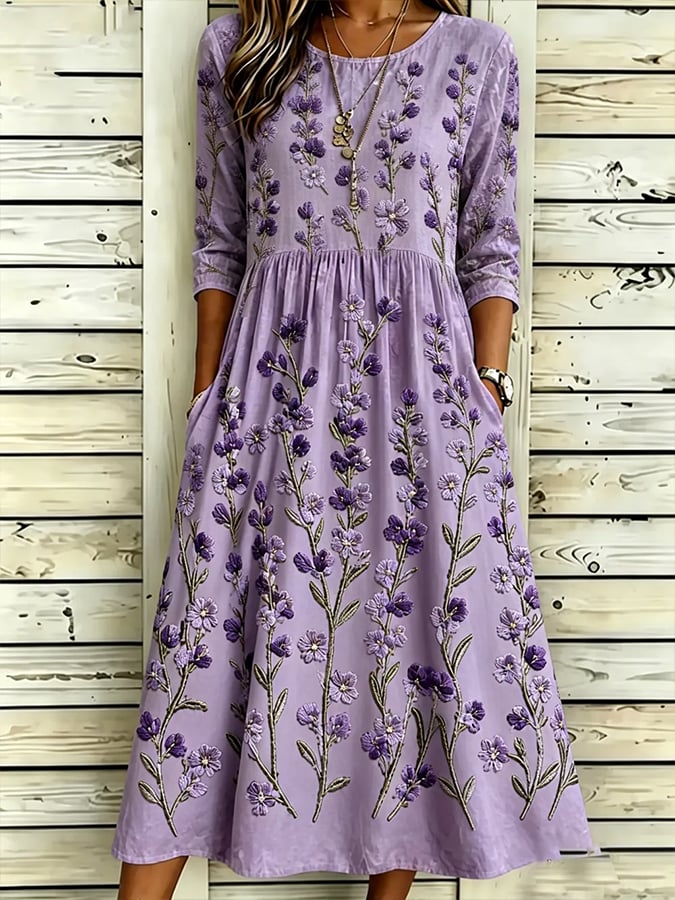 Women'S Casual Purple Floral Print Dress
