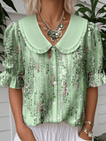 Women's Vintage Botanical Floral Design Print Doll Collar Casual Shirt