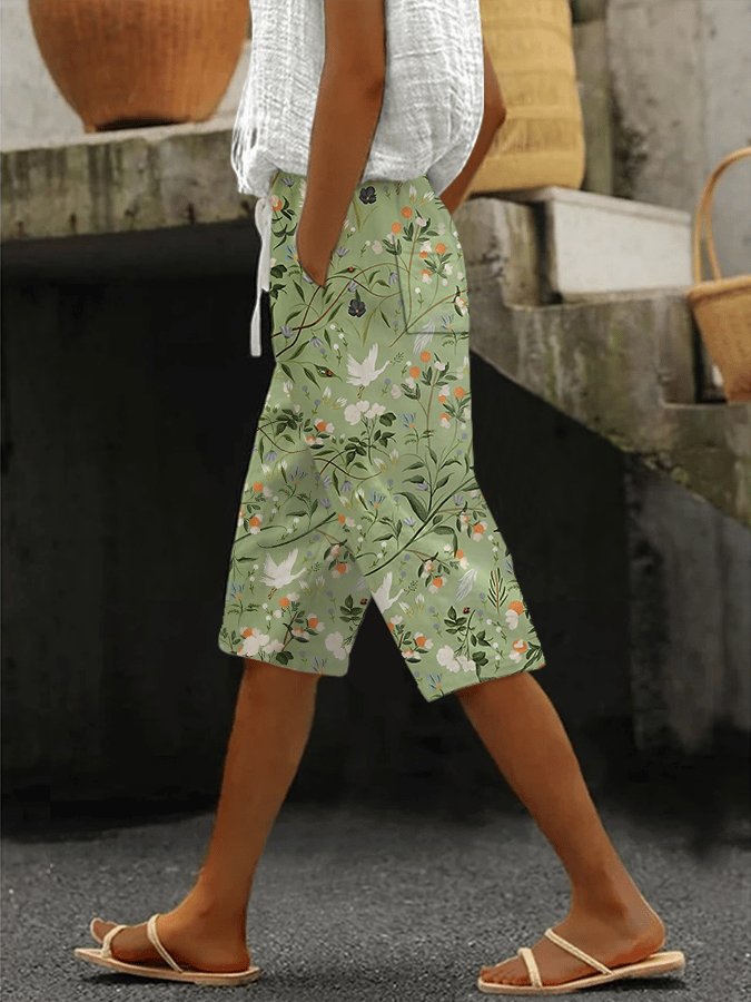 Women's Forest Floral Print Loose Casual Pants (With Pockets)
