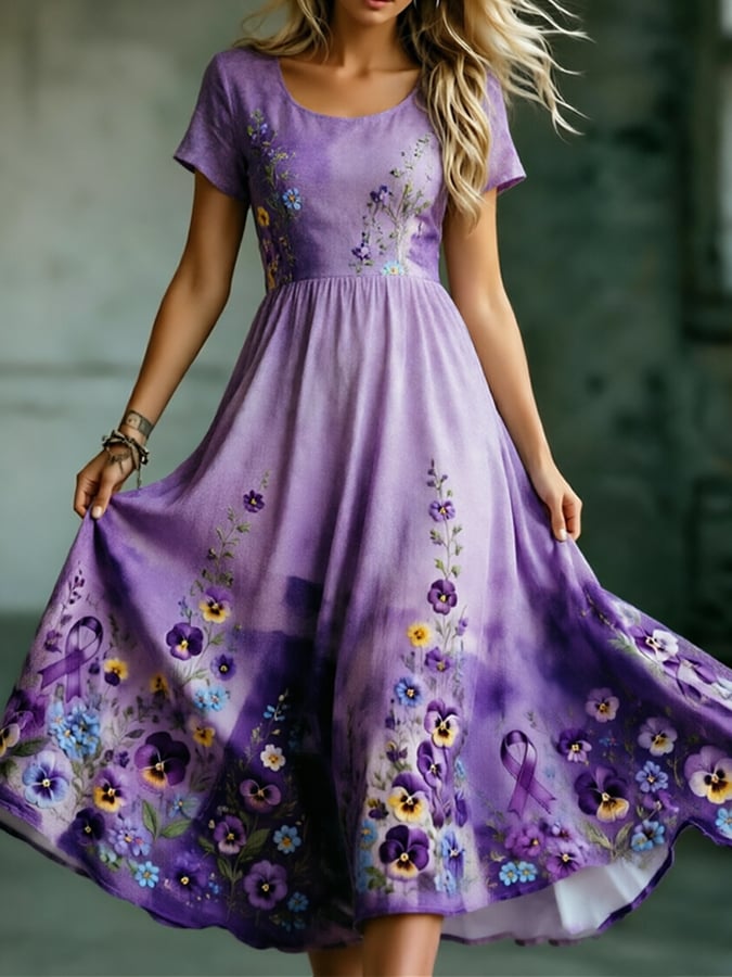 Women's Alzheimer's Awareness Floral Art Print Dress