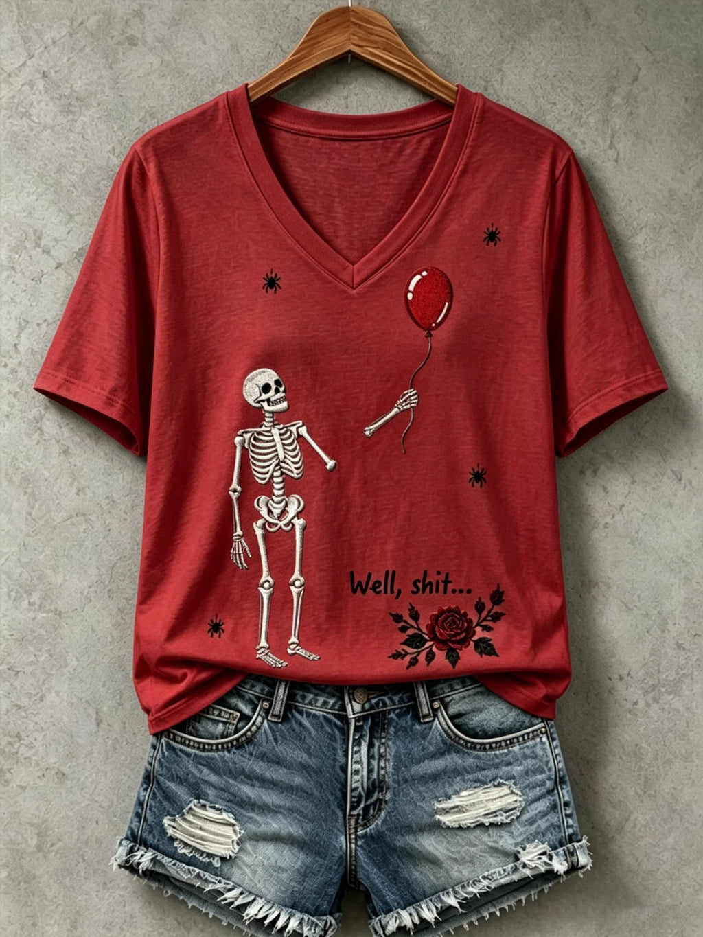 Women's Halloween Well, shit... Print V Neck T-Shirt
