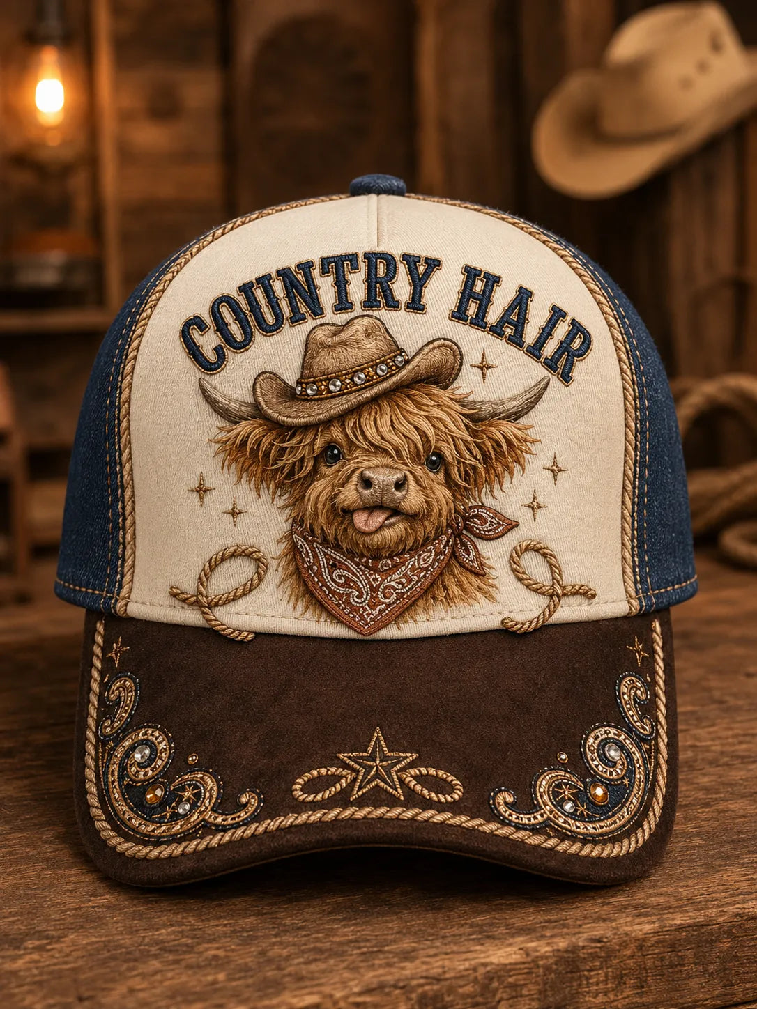 Vintage Fall Farm Highland Cow Graphic Hat