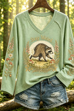 Women's Jimo Shi Raccoon V-neck Long Sleeve