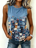 Women's Independence Day 250th Anniversary Fun Cat Print Top