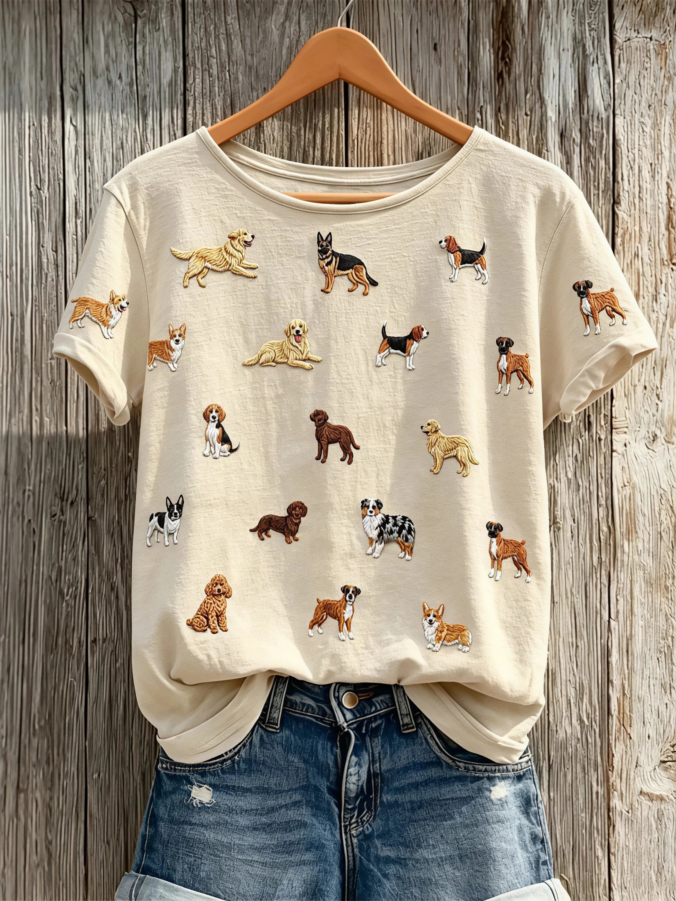 Women's simple cute dog animal printed T-shirt