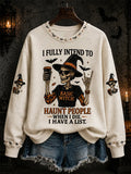 Women's Halloween Print Crew Neck Sweatshirt