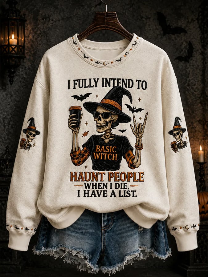 Women's Halloween Print Crew Neck Sweatshirt
