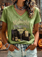Women's Midnight Margaritas Print V Neck T-shirt