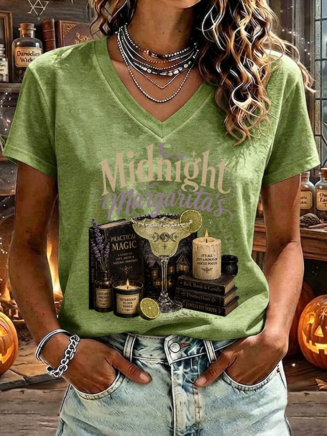 Women's Midnight Margaritas Print V Neck T-shirt