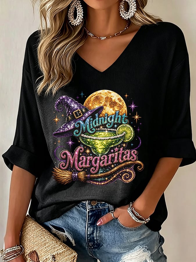 Women's Midnight Margaritas Print V Neck Top