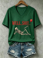 Women's Halloween Well, shit... Print V Neck T-Shirt