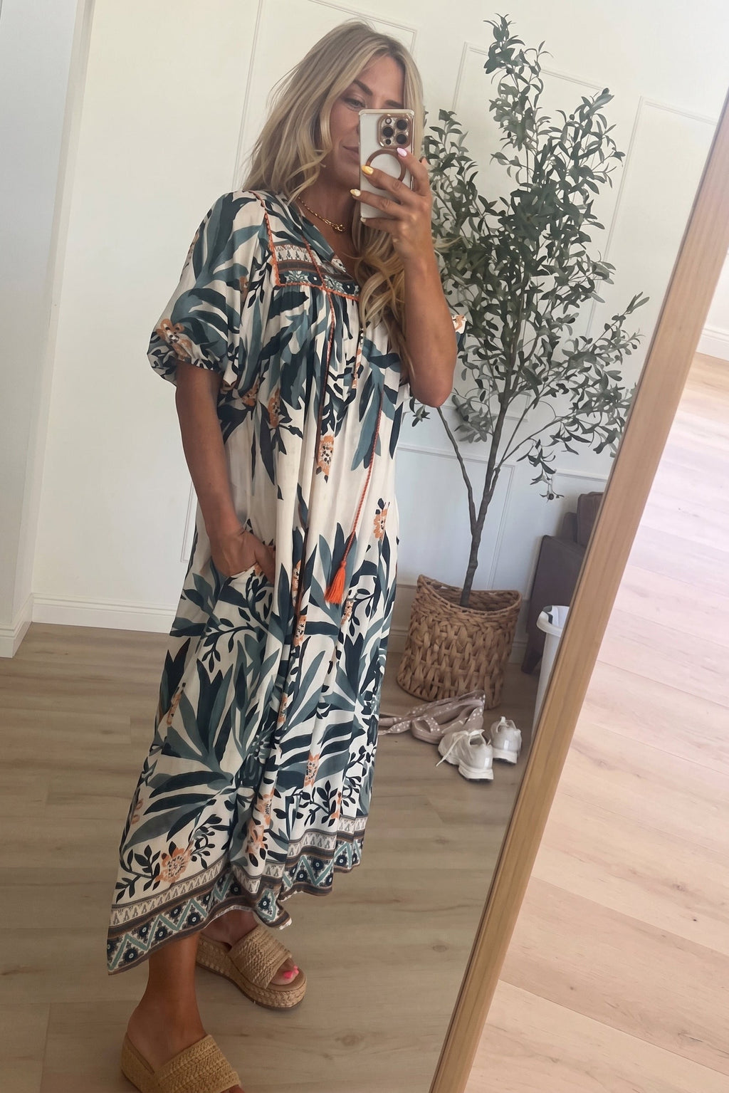 Tropical Boho Floral Midi Dress