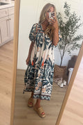 Tropical Boho Floral Midi Dress