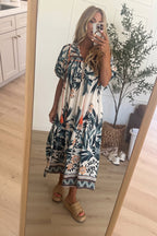 Tropical Boho Floral Midi Dress