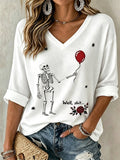 🔥🔥2nd 50% Off 🔥🔥Women's Halloween Well, shit... Print V Neck T-Shirt