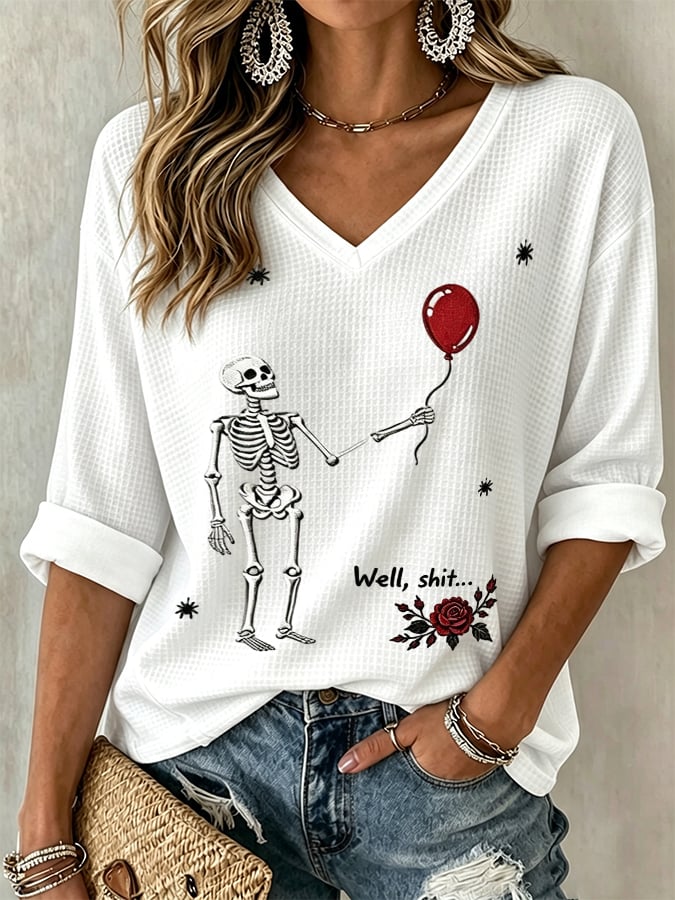 🔥🔥2nd 50% Off 🔥🔥Women's Halloween Well, shit... Print V Neck T-Shirt