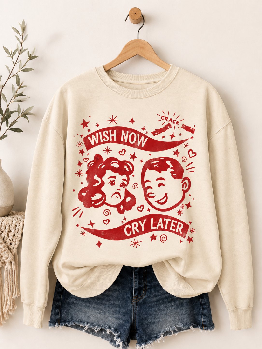 Women'S Retro Wish Card Print Sweatshirt