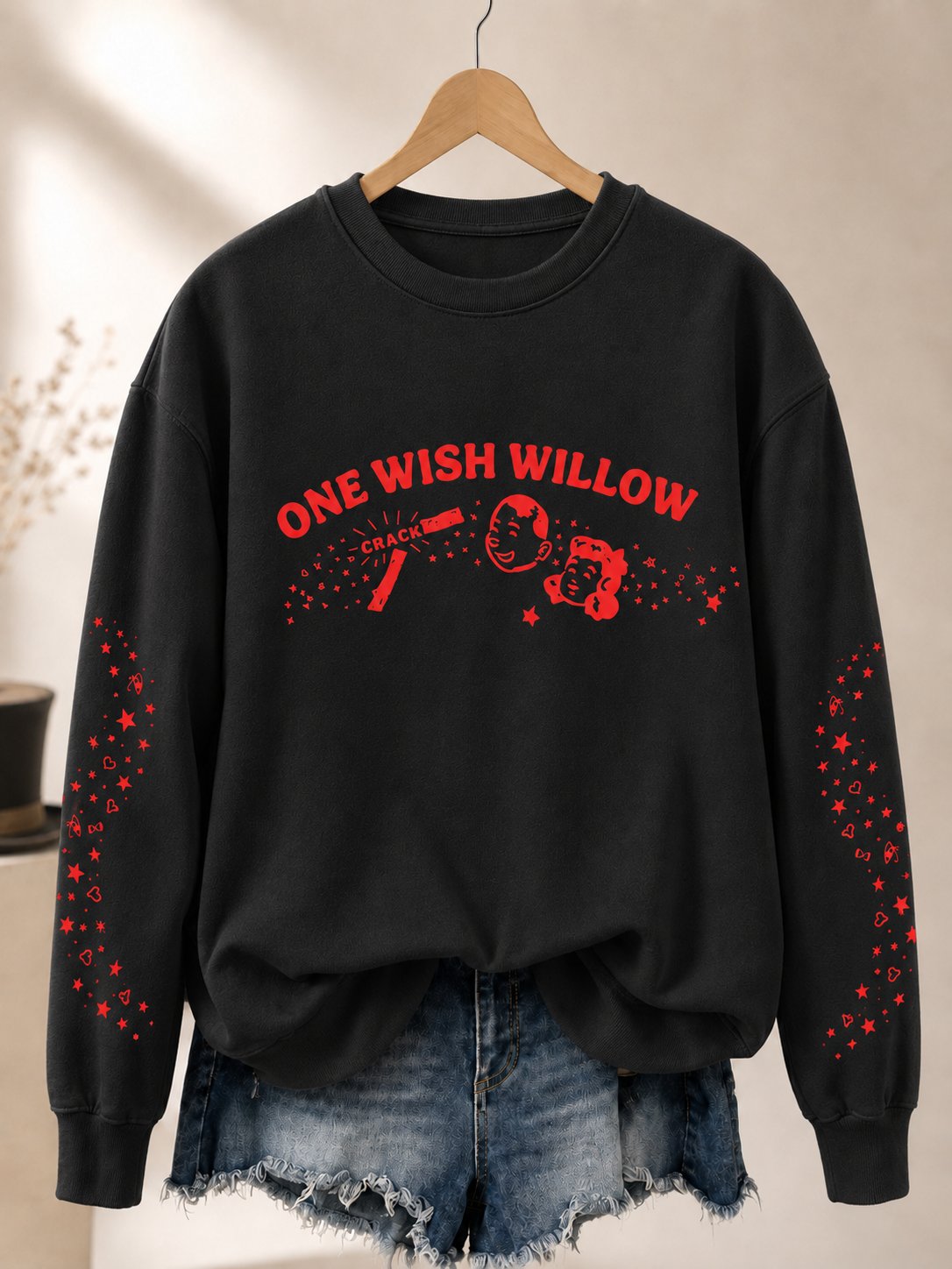 Women'S Retro Wish Card Print Sweatshirt