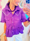Purple Western Ruffle Hem Top