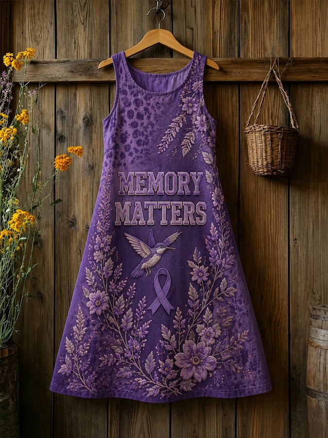 Women'S Alzheimer'S Awareness Print Sleeveless Crew Neck Dress