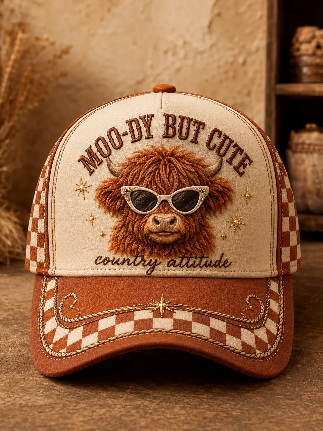 Vintage Fall Farm Highland Cow Graphic Hat