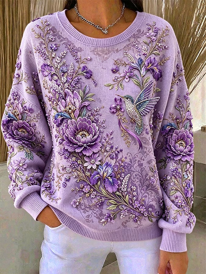 Women's Casual Print Long Sleeve Knit Top