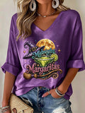 Women's Midnight Margaritas Print V Neck Top