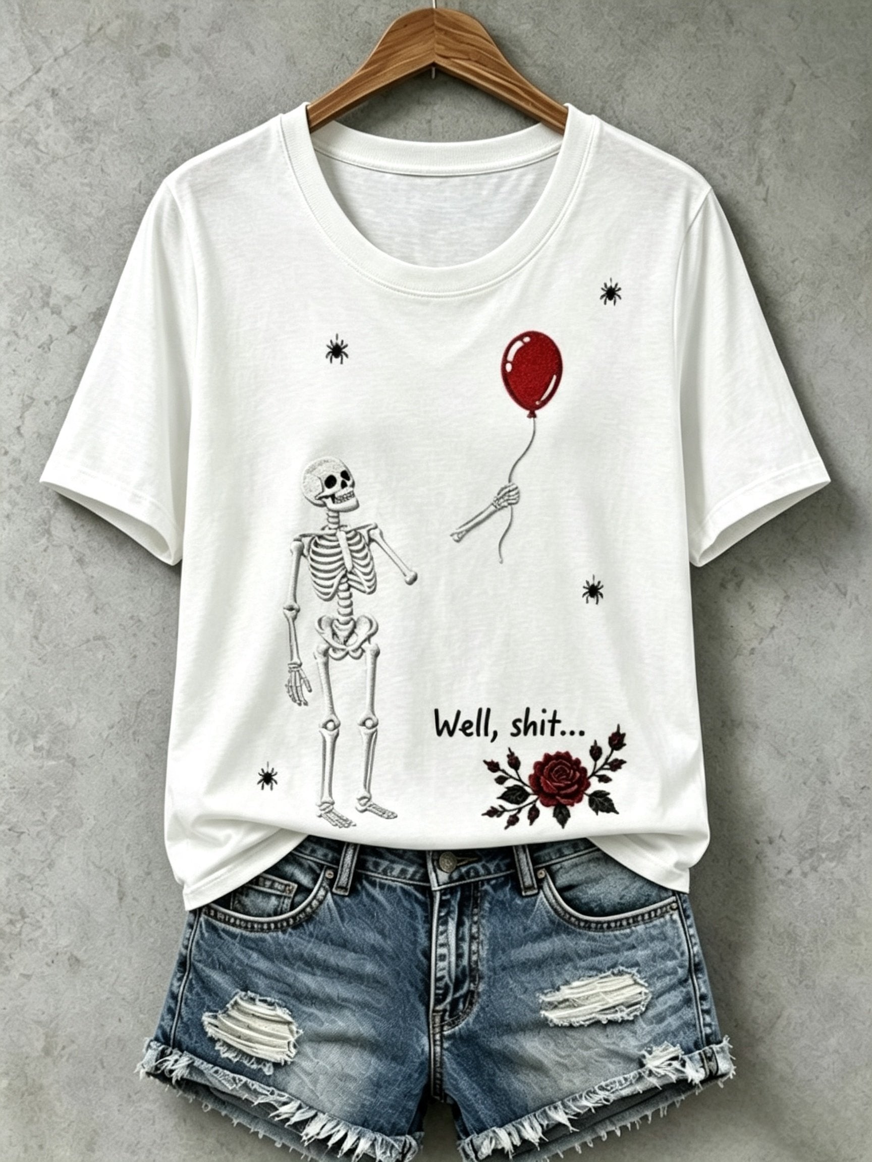 Women's Retro Halloween Well, shit... Print Raglan Short-Sleeved T-Shirt