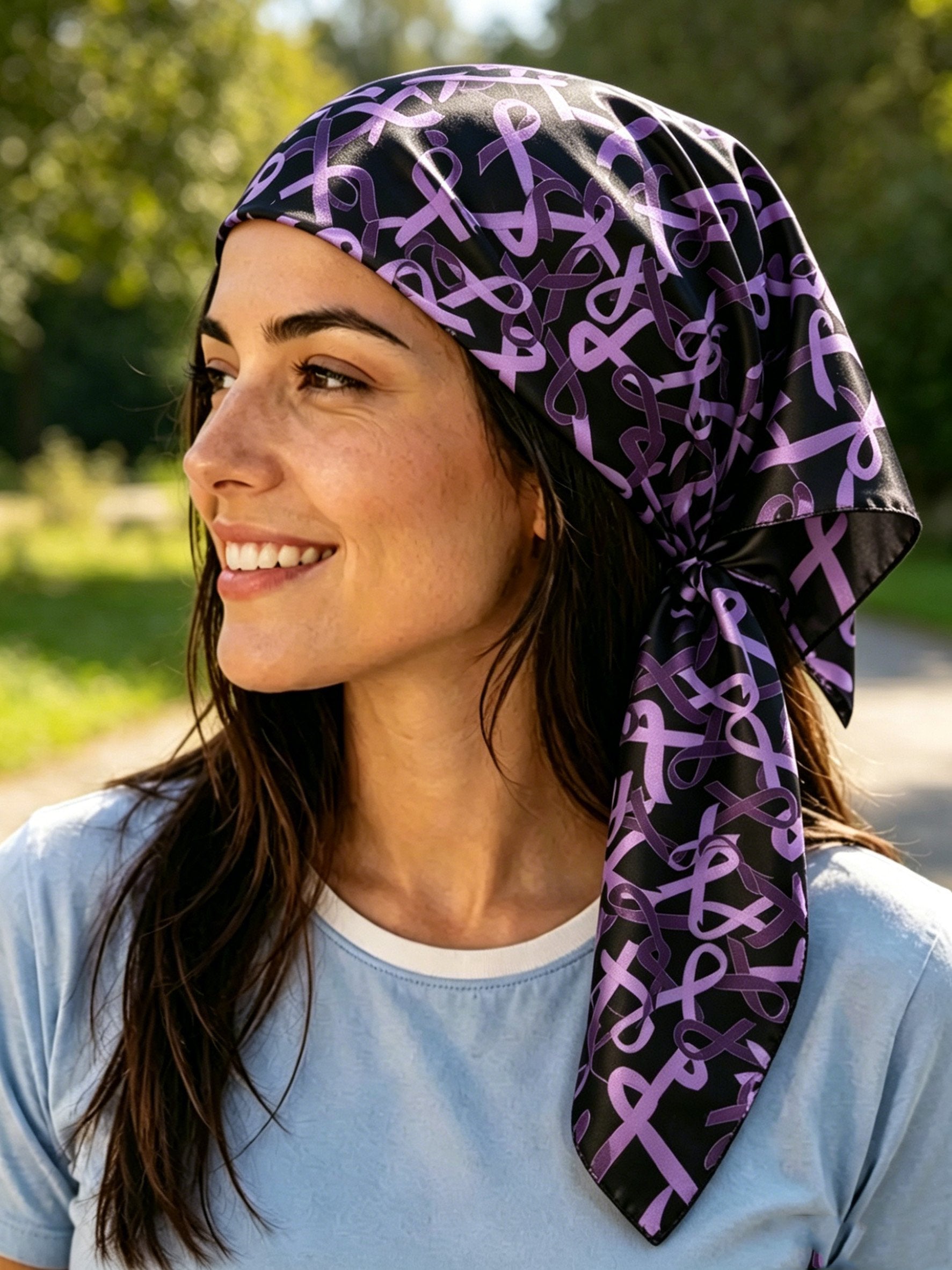 Purple Ribbon-Print Headscarf