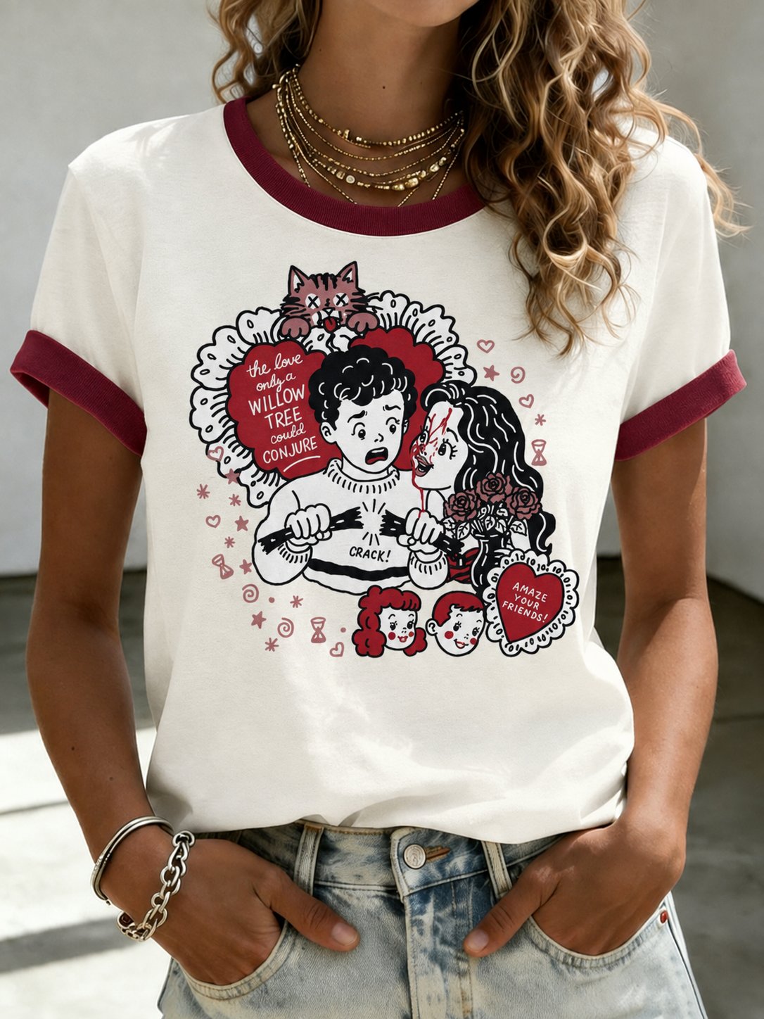Women's Retro Horror Halloween Print Tee