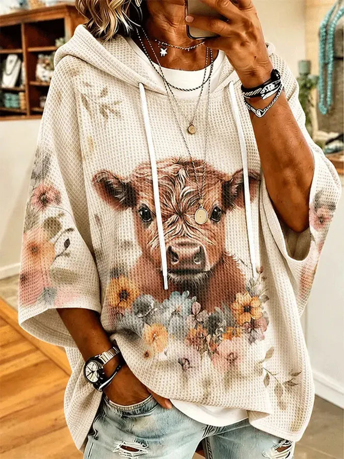 Women's Highland Cow Print Hooded Sweatshirt