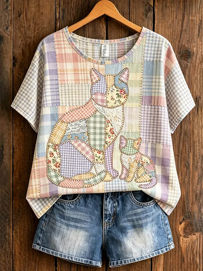 Women's Floral Cat Print T-Shirt