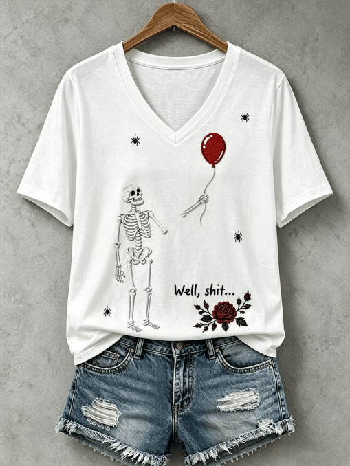 Women's Halloween Well, shit... Print V Neck T-Shirt
