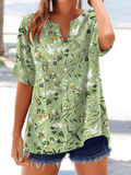 Women's Forest Floral Print Button Design V-Neck Casual Shirt