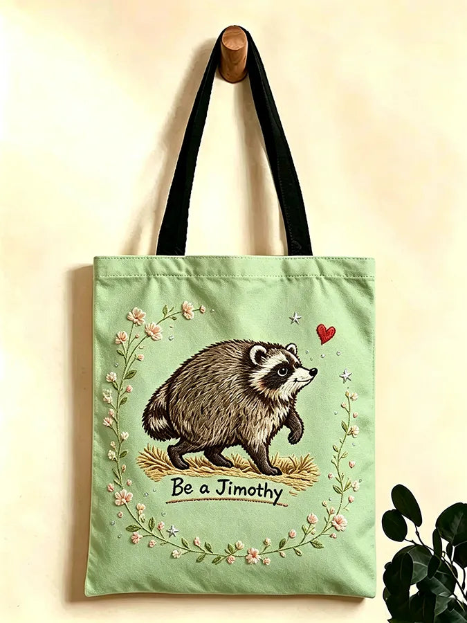 Raccoon Jimoxy Print Leisure Canvas Bag