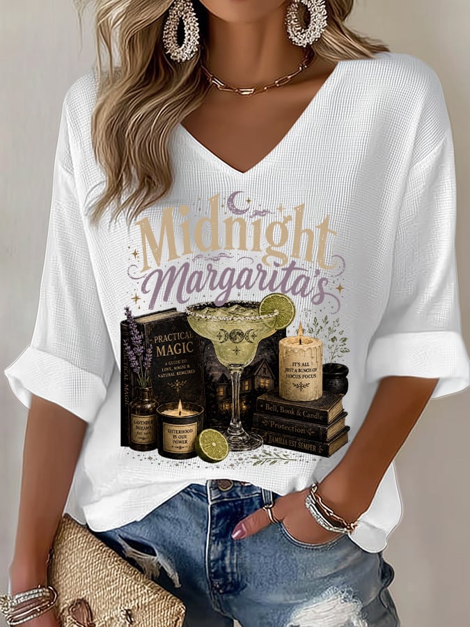 Women's Midnight Margaritas Print V Neck Top