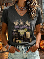 Women's Midnight Margaritas Print V Neck T-shirt