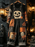 Women's Distressed Skull Print Halloween Jumpsuit