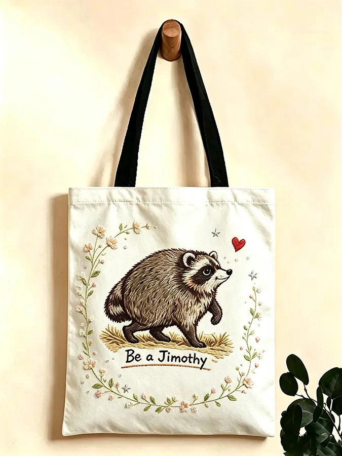 Raccoon Jimoxy Print Leisure Canvas Bag