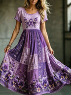 Women's Alzheimer's Awareness Floral Art Print Dress