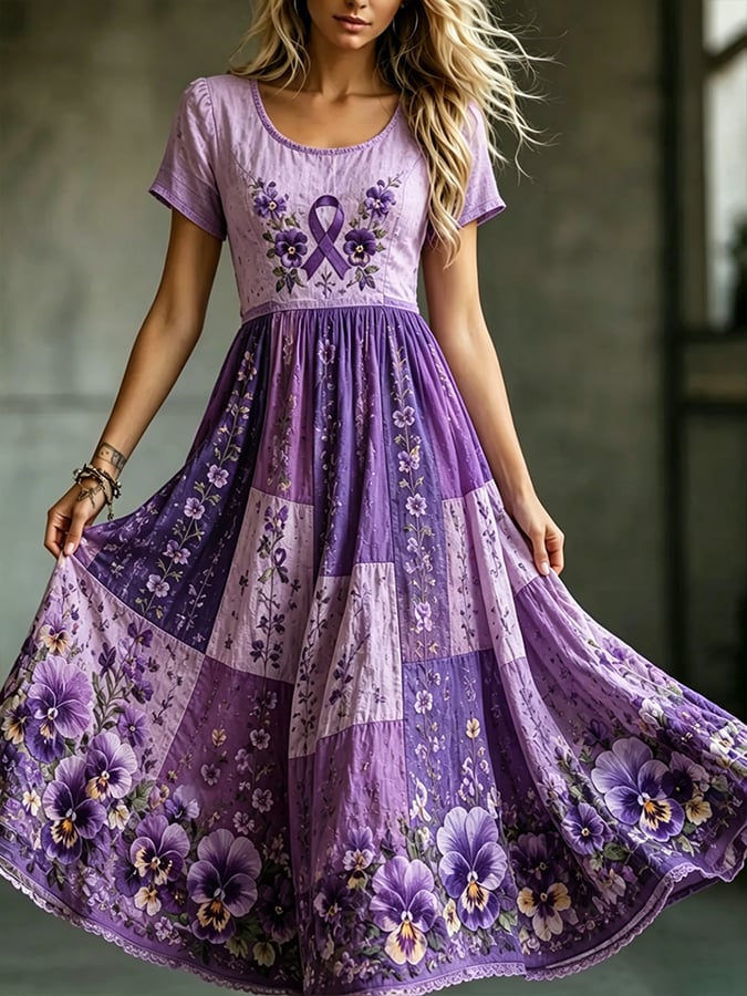 Women's Alzheimer's Awareness Floral Art Print Dress