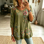 Women's Retro Floral Vacation Cotton Linen Top