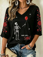 Women's Halloween Well, shit... Print V Neck T-Shirt
