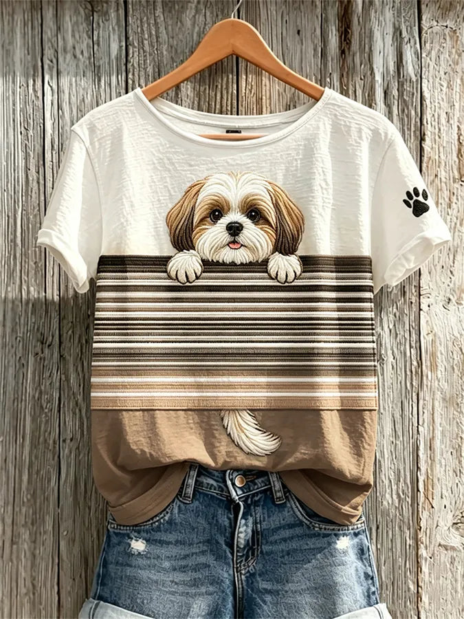 Women's Cute Dog Print Casual T-shirt