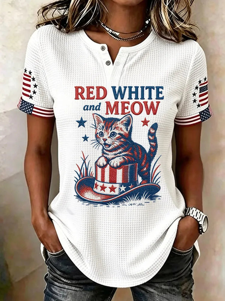 Women's Casual American 250th Anniversary Cat Art Top