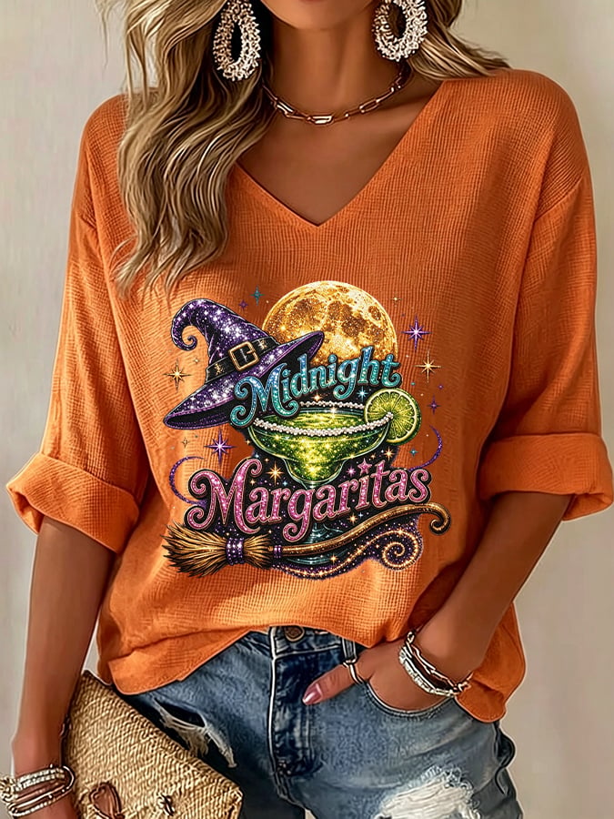 Women's Midnight Margaritas Print V Neck Top