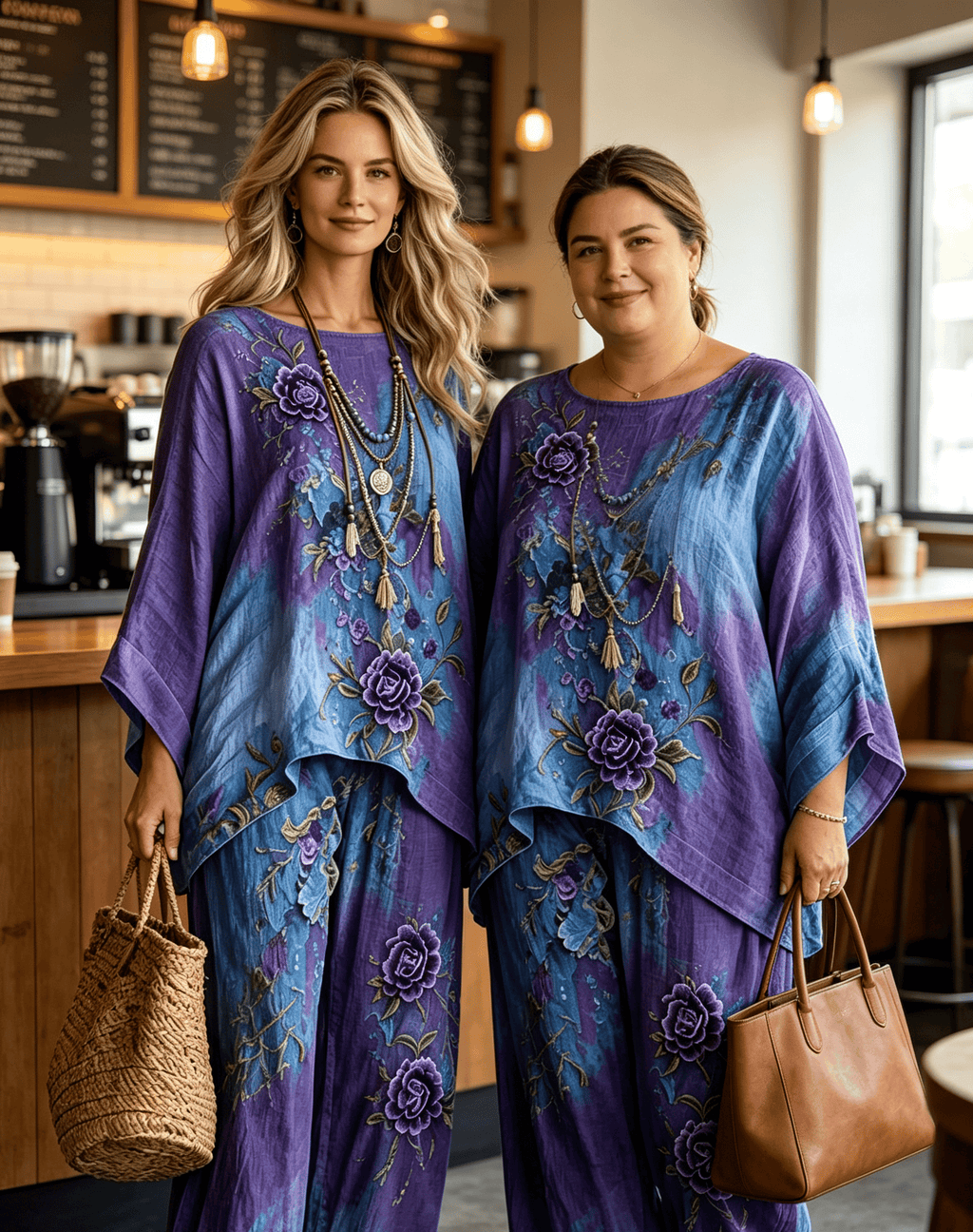 Women's Purple Floral Print Casual Top and Pants Set