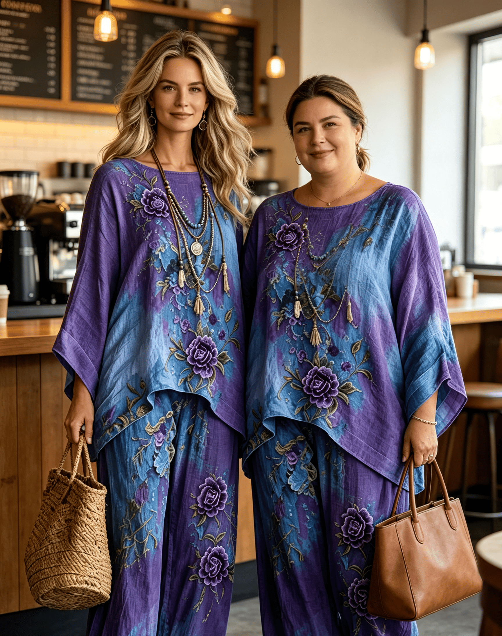 Women's Purple Floral Print Casual Top and Pants Set