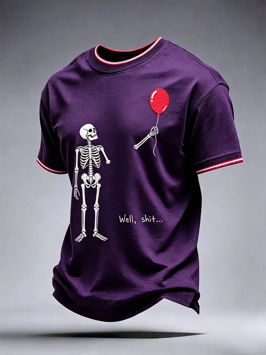 Men's Retro Halloween Well, Shit... Printed Casual T-Shirt