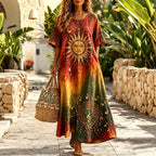 Women's Tie-dye Hippie Music Print Short-sleeve Round Neck Dress